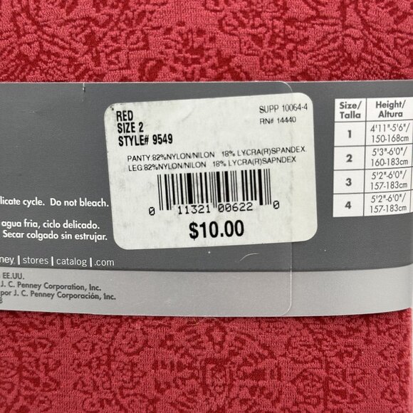 Worthington Control Top Tights Size 2 Red Lace Pattern Nylon/Spandex Hosiery - Picture 4 of 4